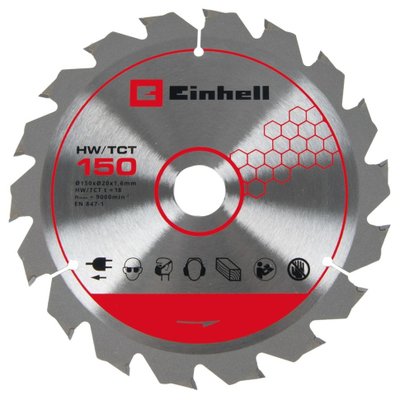 HW/TCT Пильний диск по дереву Einhell 150x20x1,6 мм T18