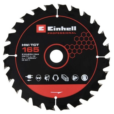HW/TCT Пильний диск по дереву Einhell 165х20х1.8 мм, T24