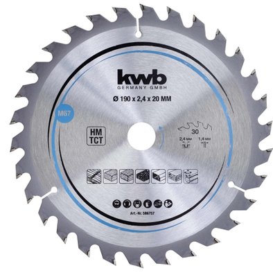 HW/TCT Пильний диск по дереву kwb 190x20x2,4 мм T30