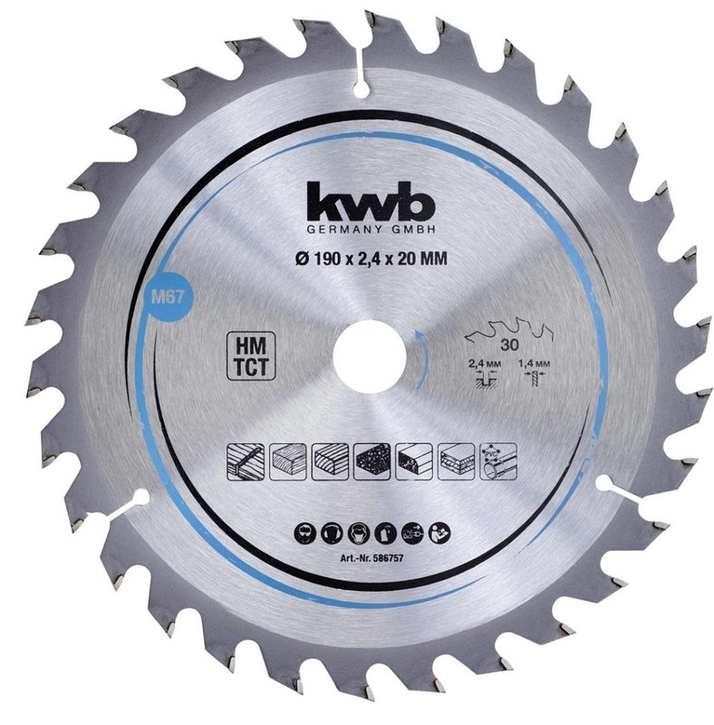 HW/TCT Пильний диск по дереву kwb 190x20x2,4 мм T30