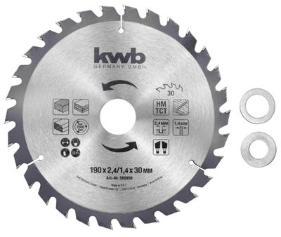 HW/TCT Пильний диск по дереву kwb 190x30x2,4 мм T30, M69, kwb