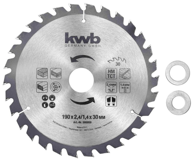 HW/TCT Пильний диск по дереву kwb 190x30x2,4 мм T30, M69, kwb