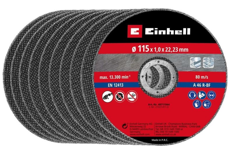 Диск відрізний по металу Einhell, 115х1,0х22,23 мм, 10 шт.
