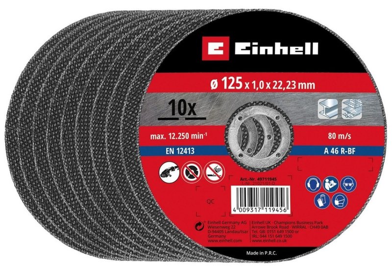 Диск відрізний по металу Einhell, 125х1,0х22,23 мм, 10 шт.