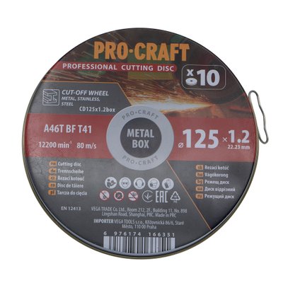 Диск відрізний Procraft CD125x1.2b 125 мм 1,2 мм 22,2 мм 10 шт/уп