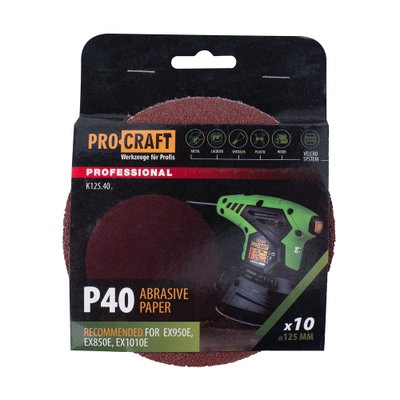 Круг шліфувальний самозачепний Procraft K125.40 UNIVERSAL (набір 10 шт.)