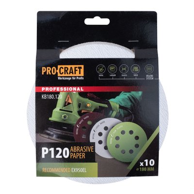 Круг шліфувальний самозачепний Procraft KB180.120 UNIVERSAL (набір 10 шт.) 8 отв.