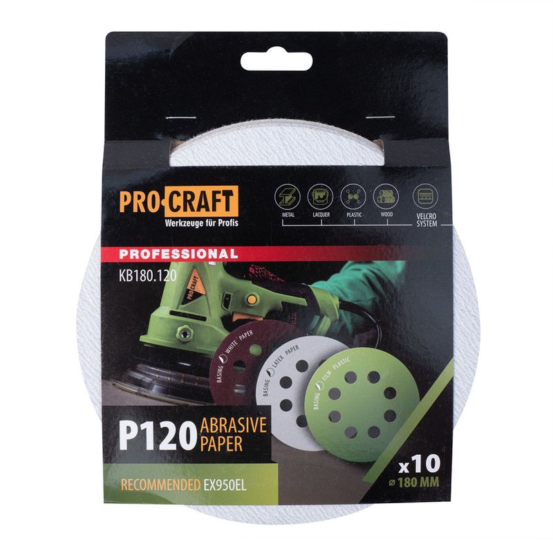 Круг шліфувальний самозачепний Procraft KB180.120 UNIVERSAL (набір 10 шт.) 8 отв.