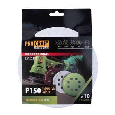 Круг шліфувальний самозачепний Procraft KB180.150 UNIVERSAL (набір 10 шт.) 8 отв.