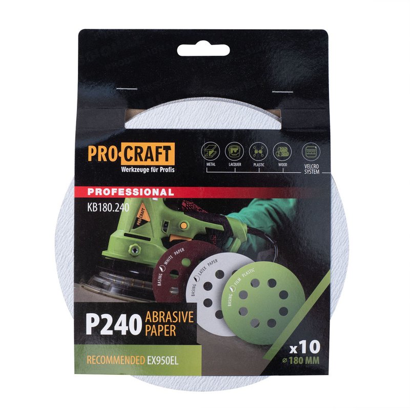 Круг шліфувальний самозачепний Procraft KB180.240 UNIVERSAL (набір 10 шт.) 8 отв.