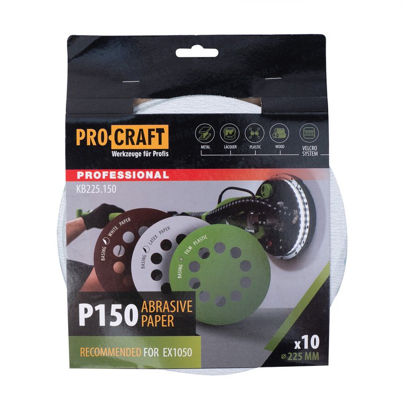 Круг шліфувальний самозачепний Procraft KB225.150 UNIVERSAL (набір 10 шт.) 10 отв.