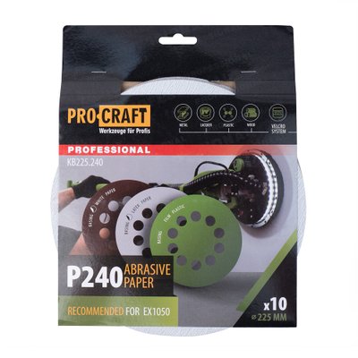 Круг шліфувальний самозачепний Procraft KB225.240 UNIVERSAL (набір 10 шт.) 10 отв.