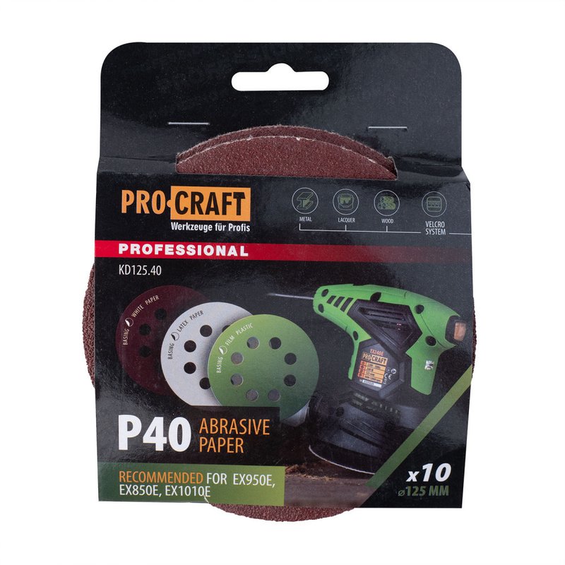 Круг шліфувальний самозачепний Procraft KD125.40 UNIVERSAL (набір 10 шт.) 8 отв.