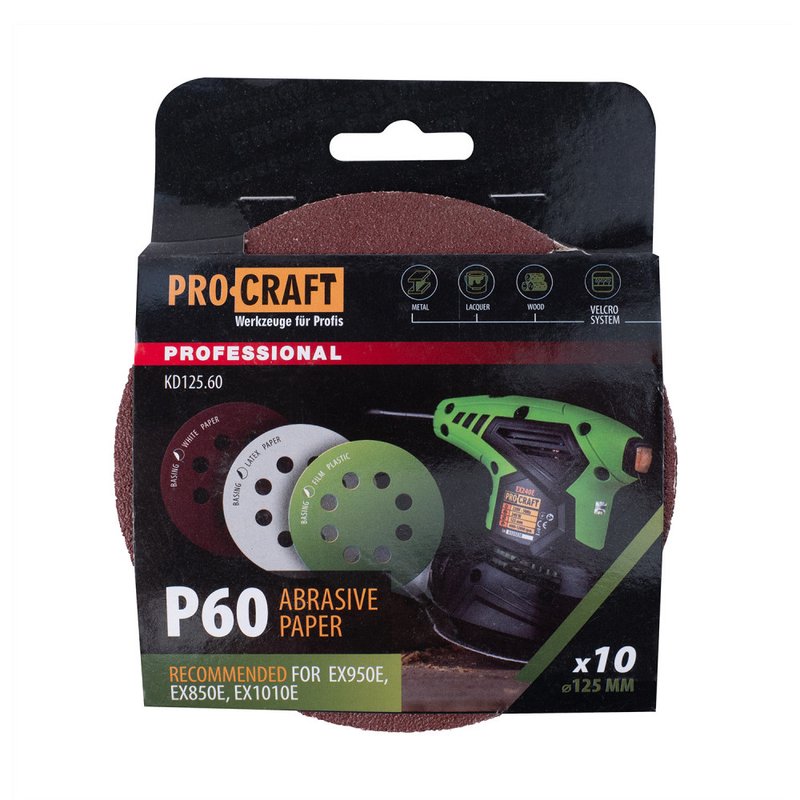 Круг шліфувальний самозачепний Procraft KD125.60 UNIVERSAL (набір 10 шт.) 8 отв.