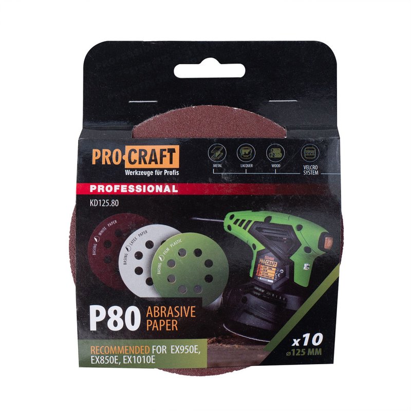 Круг шліфувальний самозачепний Procraft KD125.80 UNIVERSAL (набір 10 шт.) 8 отв.