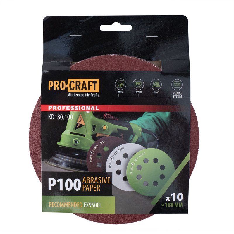 Круг шліфувальний самозачепний Procraft KD180.100 UNIVERSAL (набір 10 шт.) 8 отв.