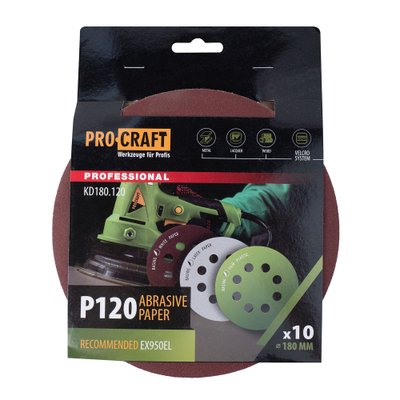 Круг шліфувальний самозачепний Procraft KD180.120 UNIVERSAL (набір 10 шт.) 8 отв.