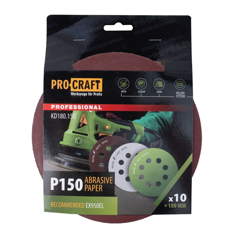 Круг шліфувальний самозачепний Procraft KD180.150 UNIVERSAL (набір 10 шт.) 8 отв.