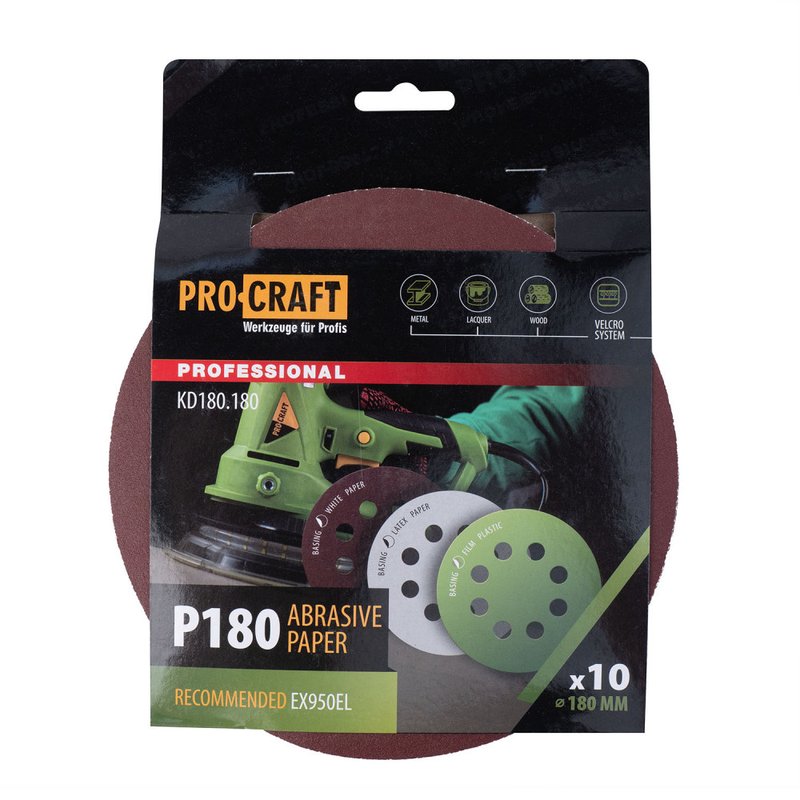 Круг шліфувальний самозачепний Procraft KD180.180 UNIVERSAL (набір 10 шт.) 8 отв.