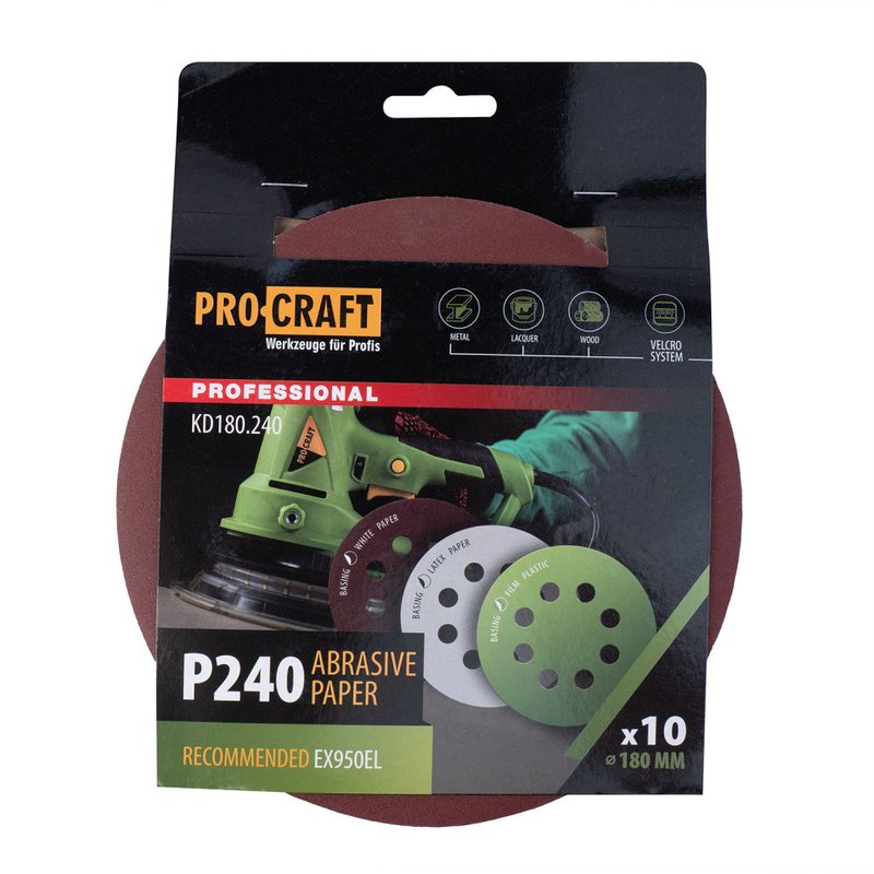 Круг шліфувальний самозачепний Procraft KD180.240 UNIVERSAL (набір 10 шт.) 8 отв.