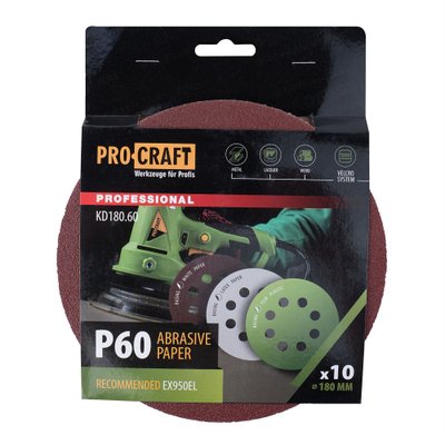 Круг шліфувальний самозачепний Procraft KD180.60 UNIVERSAL (набір 10 шт.) 8 отв.