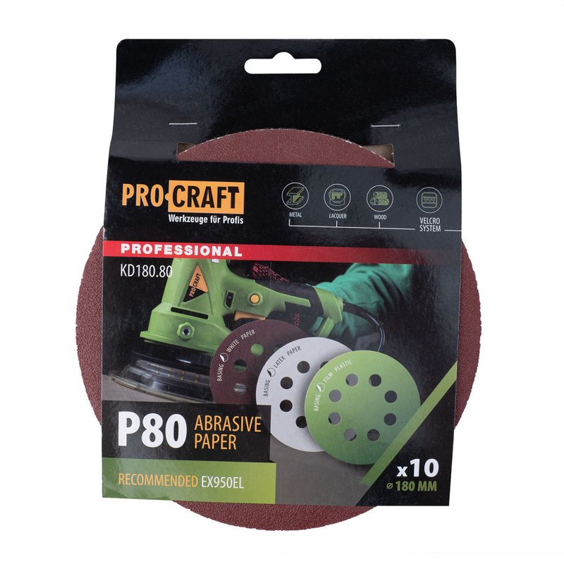 Круг шліфувальний самозачепний Procraft KD180.80 UNIVERSAL (набір 10 шт.) 8 отв.