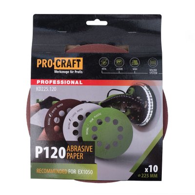 Круг шліфувальний самозачепний Procraft KD225.120 UNIVERSAL (набір 10 шт.) 10 отв.
