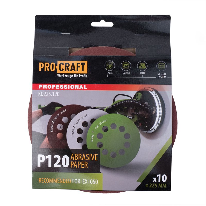 Круг шліфувальний самозачепний Procraft KD225.120 UNIVERSAL (набір 10 шт.) 10 отв.