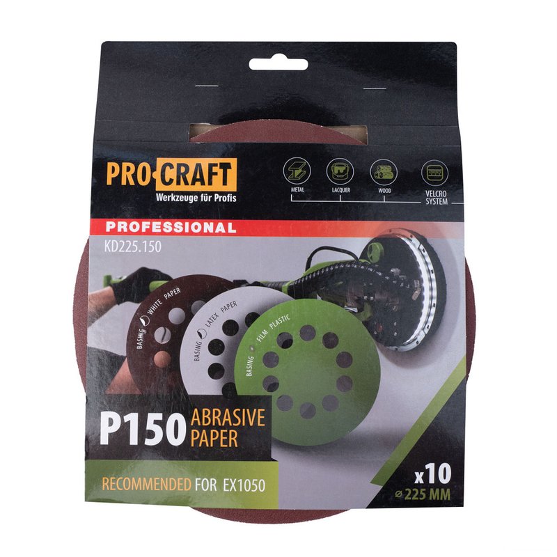 Круг шліфувальний самозачепний Procraft KD225.150 UNIVERSAL (набір 10 шт.) 10 отв.