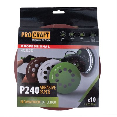 Круг шліфувальний самозачепний Procraft KD225.240 UNIVERSAL (набір 10 шт.) 10 отв.