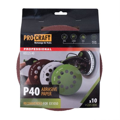 Круг шліфувальний самозачепний Procraft KD225.40 UNIVERSAL (набір 10 шт.) 10 отв.