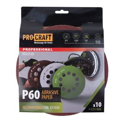 Круг шліфувальний самозачепний Procraft KD225.60 UNIVERSAL (набір 10 шт.) 10 отв.