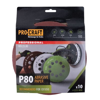 Круг шліфувальний самозачепний Procraft KD225.80 UNIVERSAL (набір 10 шт.) 10 отв.